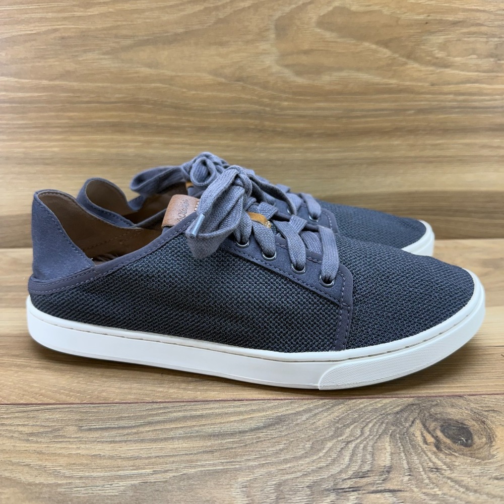 Olukai Pehuea Li Casual Mesh Sneaker Womens 9.5 Charcoal Gray Lace Up